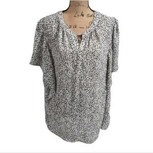 Chaps Plus Sz 2X Black White Dalmation Spot Print V Neck Blouse Shirt Top Women
